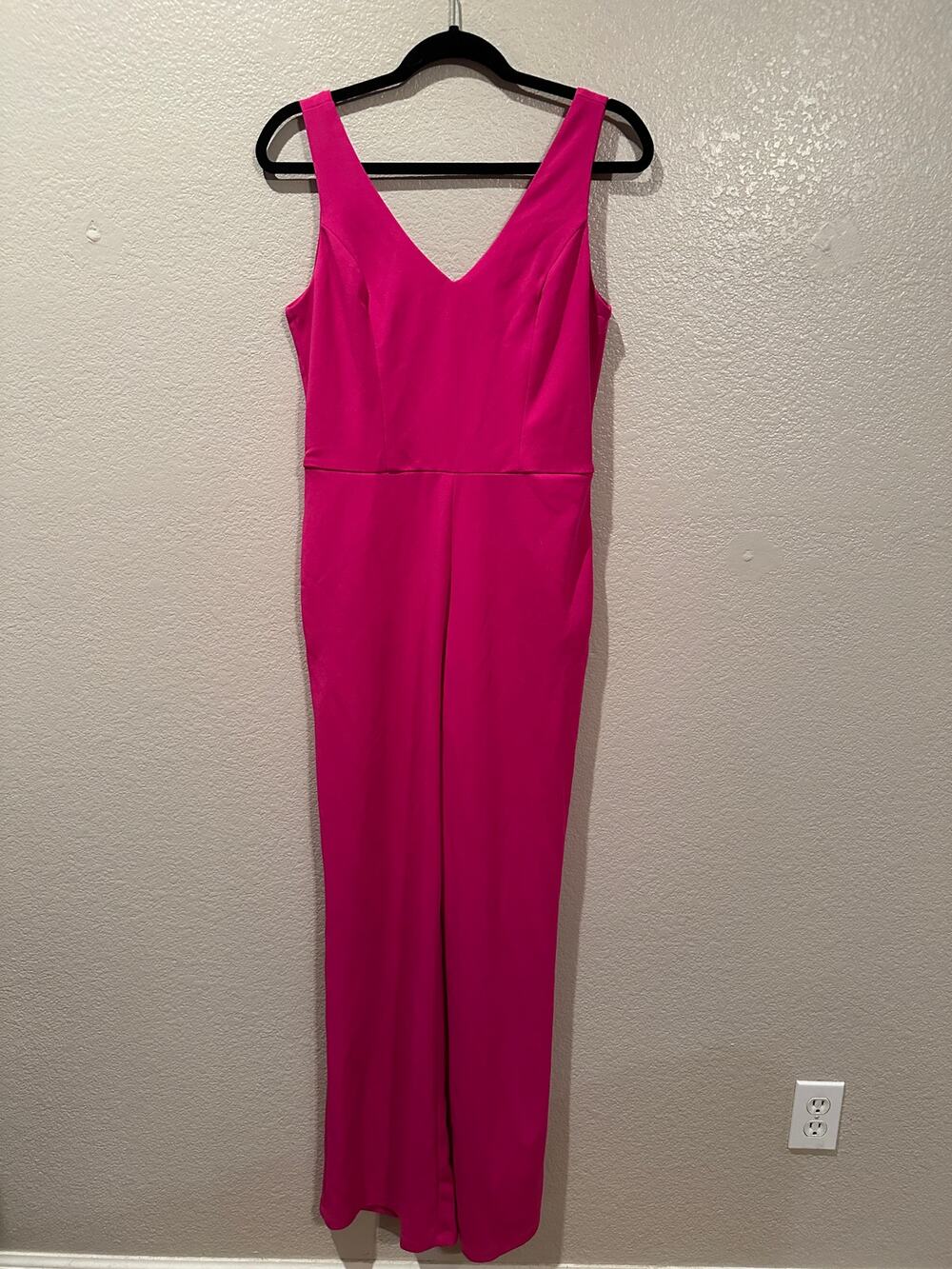 NWT Crystal Sky Hot Pink V-neck Straight Leg Pant Jumpsuit Sz L